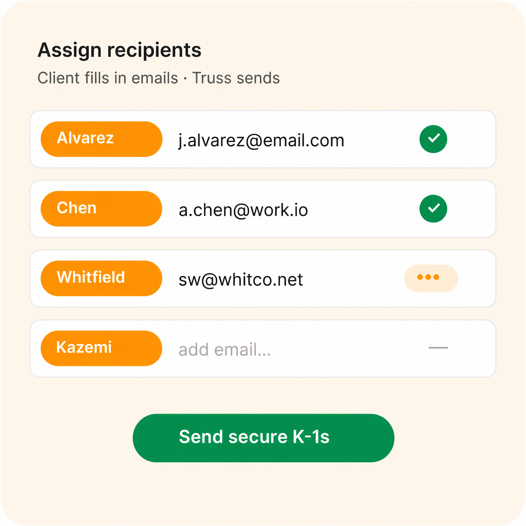 Client-driven K-1 distribution via entity project task